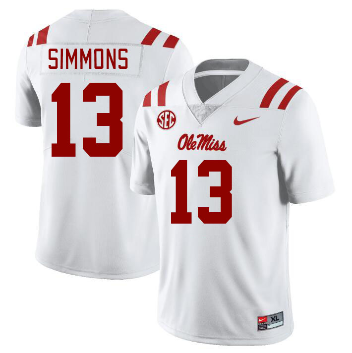 Ole Miss Rebels #13 Austin Simmons College Football Jerseys Stitched Sale-White
